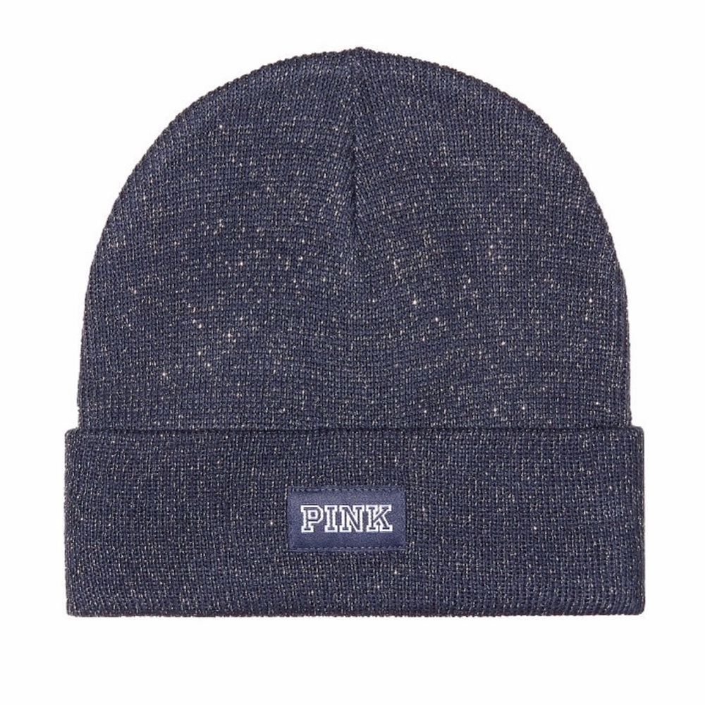 🔥VS PINK Sparkle Shimmer Beanie Hat Blue Jay